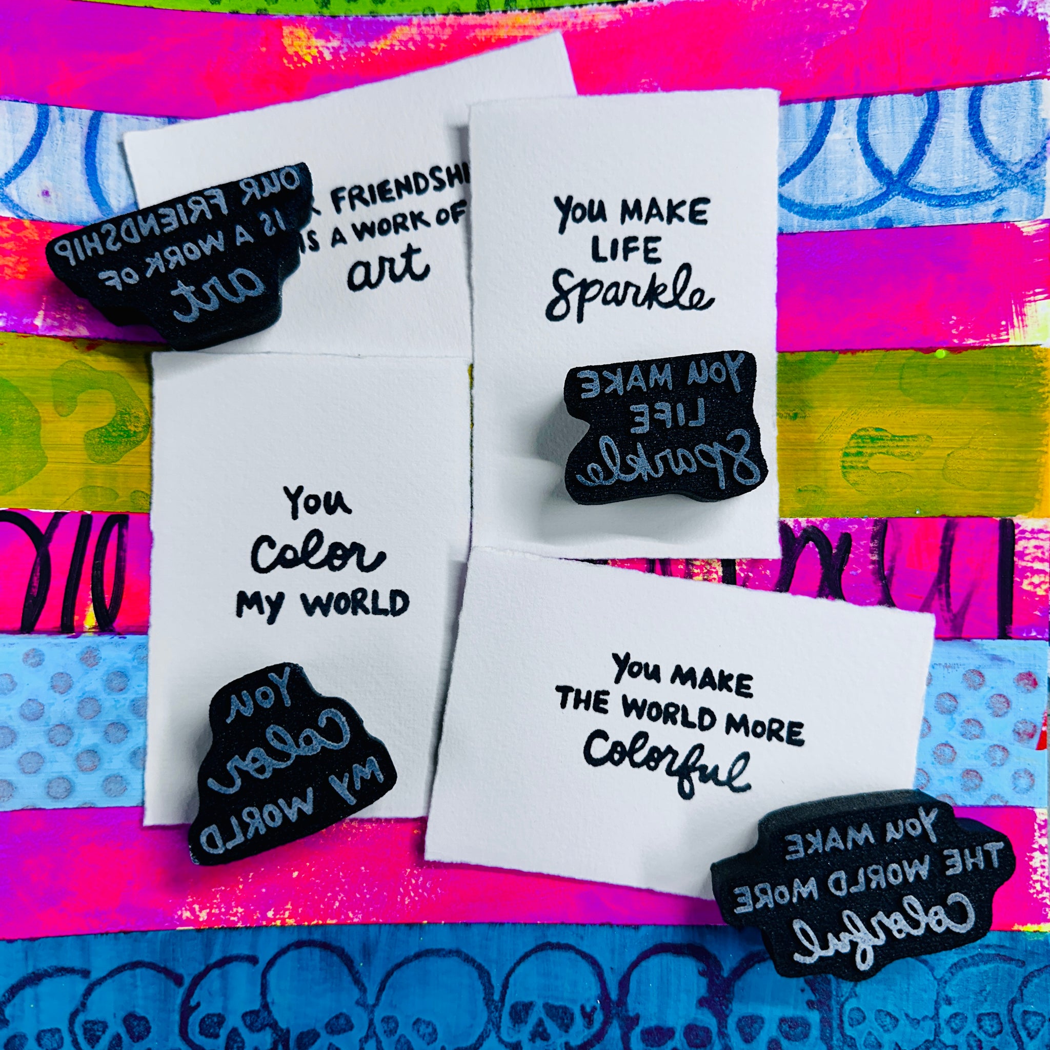 Cheiron Brandon for Fodder School | "Artsy Friends" Words Set | Foam Stamps - Set of 4