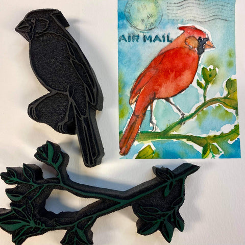Elizabeth St. Hilaire | Cardinal and Leafy Branch | Foam Stamps - Set of 2